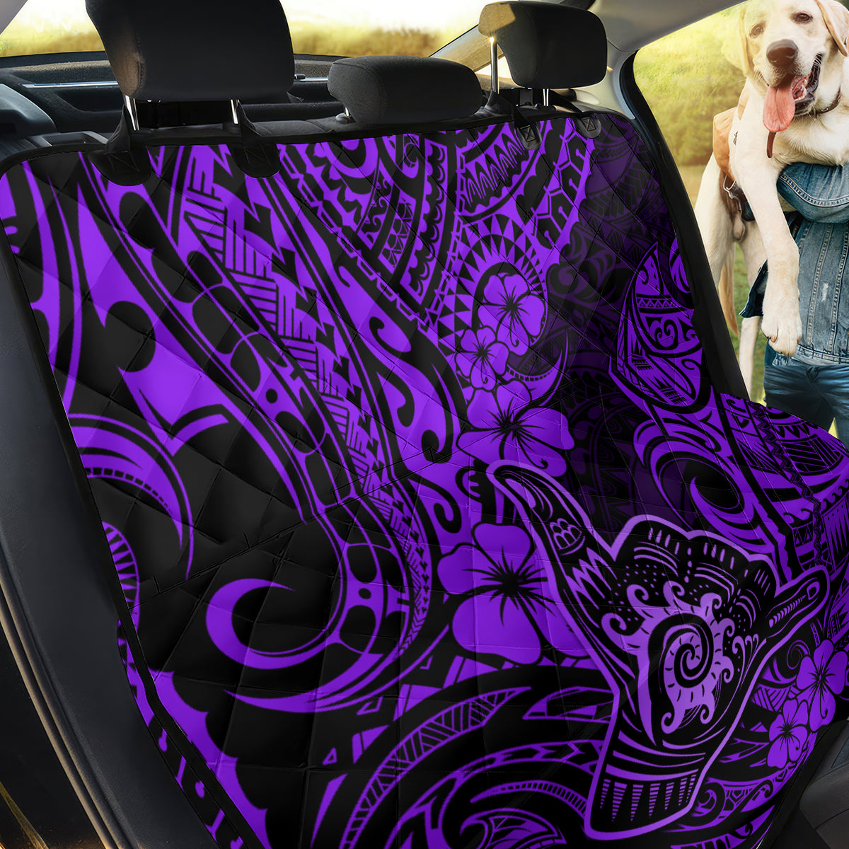 Hawaii Shaka Sign Back Car Seat Cover Polynesian Pattern Purple Version - Wonder Print Shop
