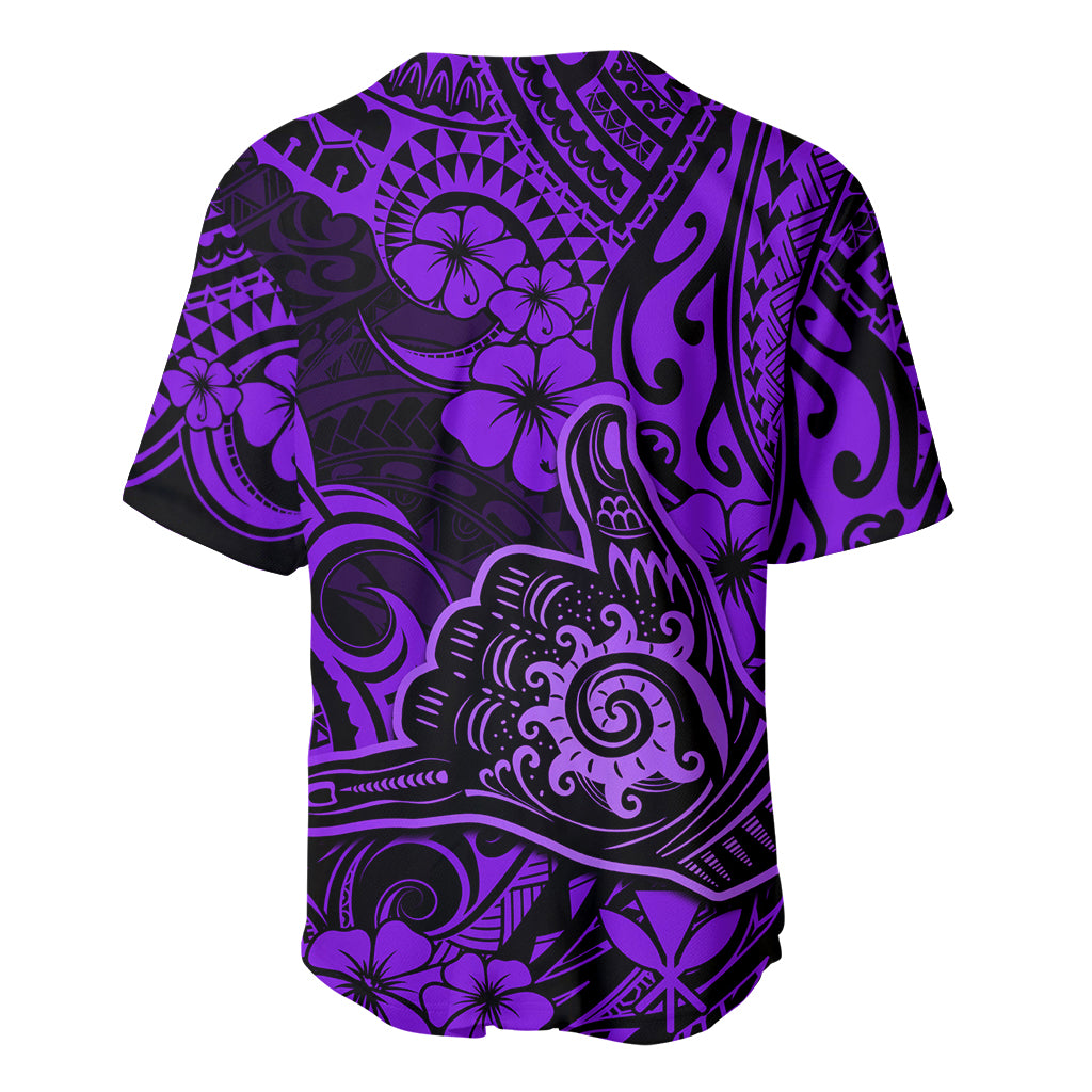 Hawaii Shaka Sign Baseball Jersey Polynesian Pattern Purple Version - Wonder Print Shop