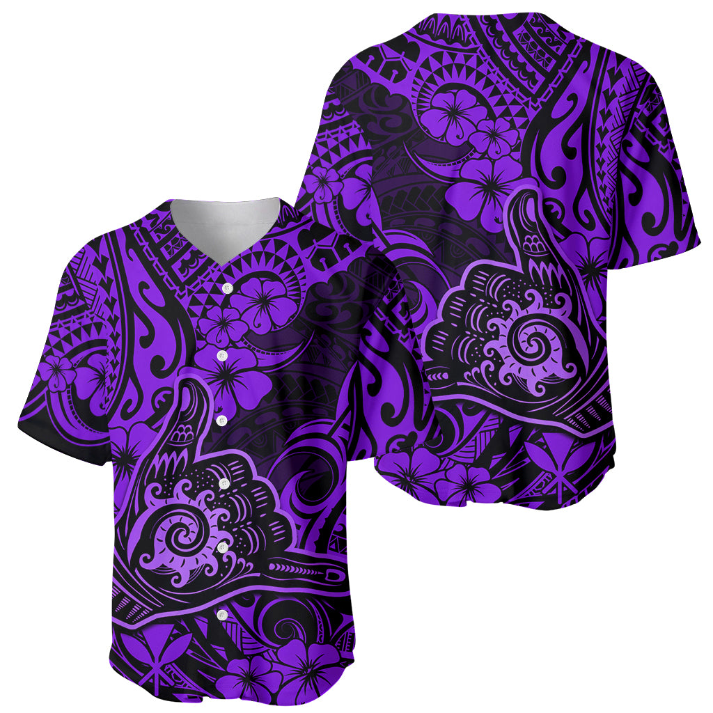 Hawaii Shaka Sign Baseball Jersey Polynesian Pattern Purple Version - Wonder Print Shop