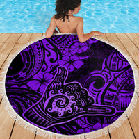 Hawaii Shaka Sign Beach Blanket Polynesian Pattern Purple Version - Wonder Print Shop