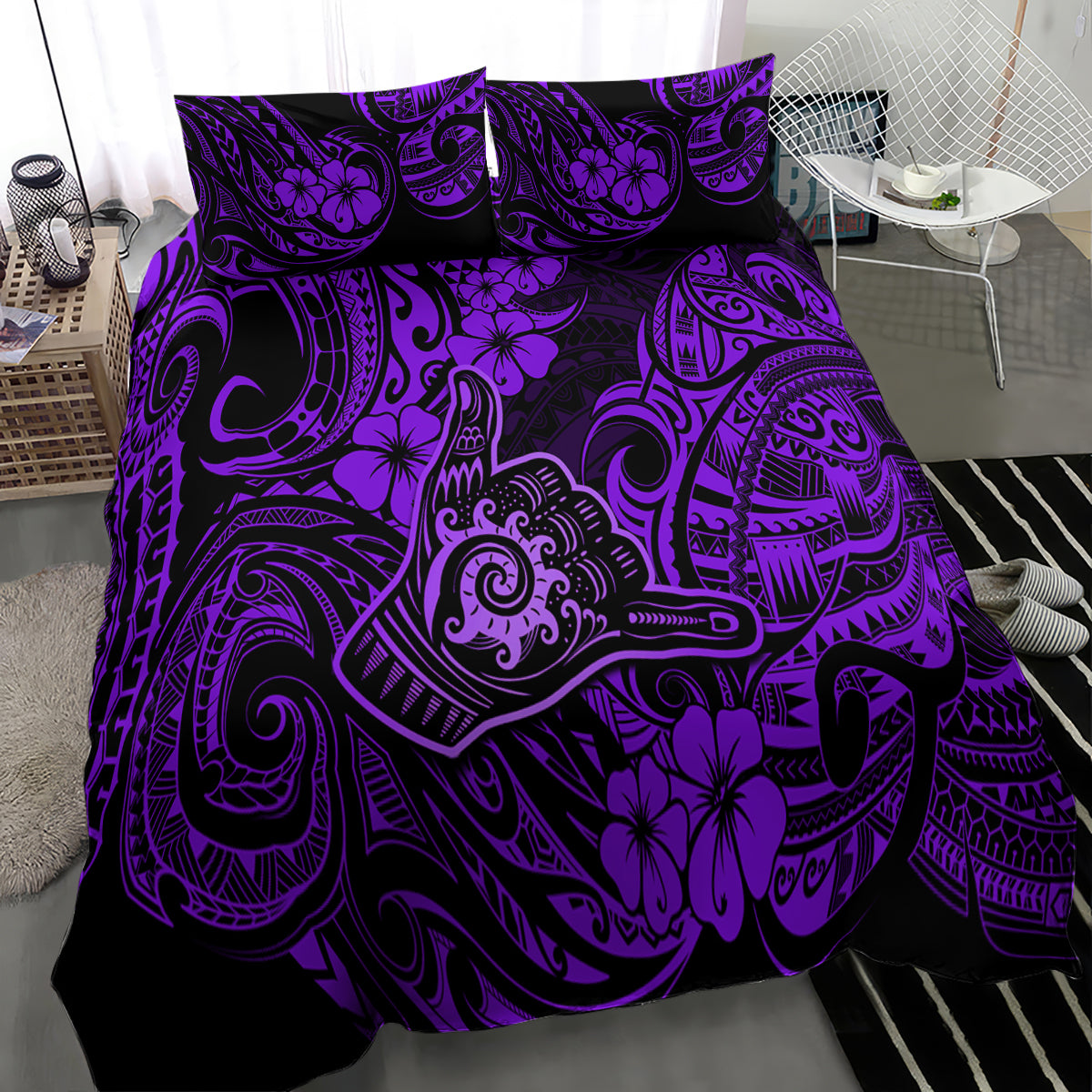 Hawaii Shaka Sign Bedding Set Polynesian Pattern Purple Version - Wonder Print Shop
