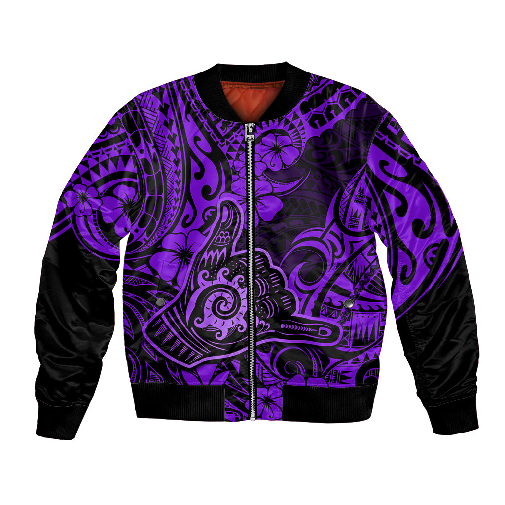 Hawaii Shaka Sign Bomber Jacket Polynesian Pattern Purple Version - Wonder Print Shop