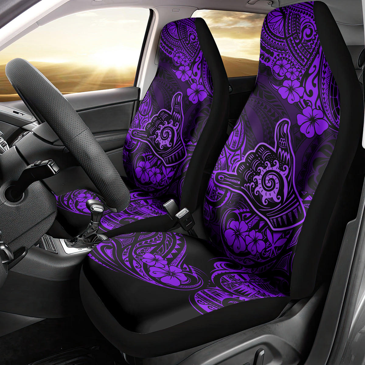 Hawaii Shaka Sign Car Seat Cover Polynesian Pattern Purple Version - Wonder Print Shop