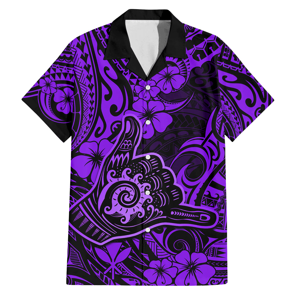 Hawaii Shaka Sign Family Matching Mermaid Dress and Hawaiian Shirt Polynesian Pattern Purple Version - Wonder Print Shop