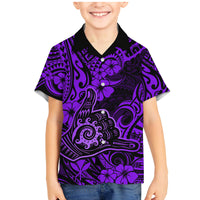 Hawaii Shaka Sign Family Matching Mermaid Dress and Hawaiian Shirt Polynesian Pattern Purple Version - Wonder Print Shop