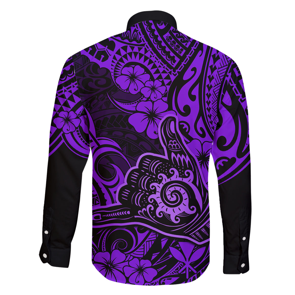 Hawaii Shaka Sign Family Matching Off Shoulder Long Sleeve Dress and Hawaiian Shirt Polynesian Pattern Purple Version - Wonder Print Shop