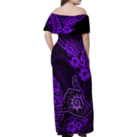 Hawaii Shaka Sign Family Matching Off Shoulder Maxi Dress and Hawaiian Shirt Polynesian Pattern Purple Version - Wonder Print Shop