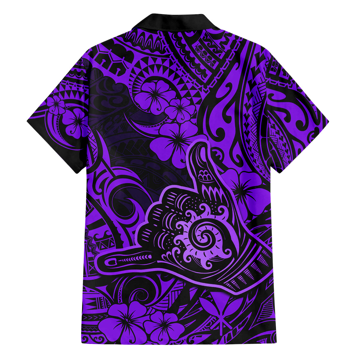 Hawaii Shaka Sign Family Matching Off Shoulder Short Dress and Hawaiian Shirt Polynesian Pattern Purple Version - Wonder Print Shop