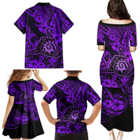Hawaii Shaka Sign Family Matching Puletasi Dress and Hawaiian Shirt Polynesian Pattern Purple Version - Wonder Print Shop