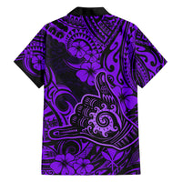 Hawaii Shaka Sign Family Matching Puletasi Dress and Hawaiian Shirt Polynesian Pattern Purple Version - Wonder Print Shop