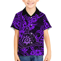 Hawaii Shaka Sign Family Matching Tank Maxi Dress and Hawaiian Shirt Polynesian Pattern Purple Version - Wonder Print Shop