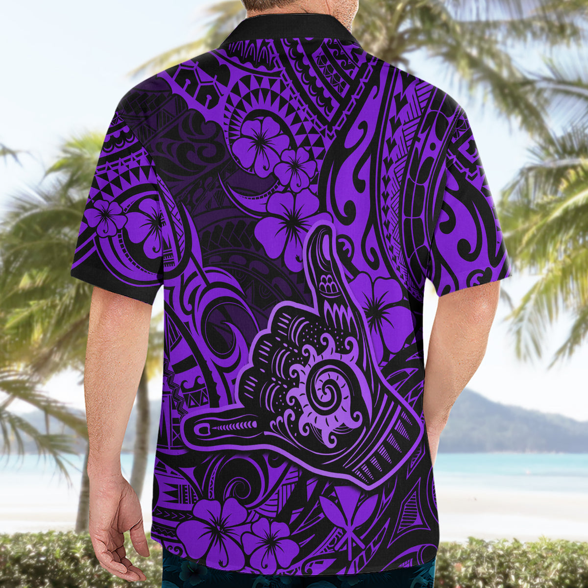 Hawaii Shaka Sign Hawaiian Shirt Polynesian Pattern Purple Version - Wonder Print Shop