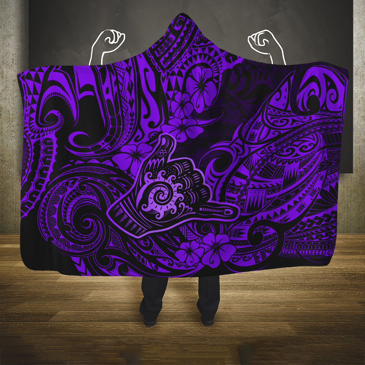 hawaii-shaka-sign-hooded-blanket-polynesian-pattern-purple-version
