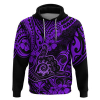 Hawaii Shaka Sign Hoodie Polynesian Pattern Purple Version - Wonder Print Shop