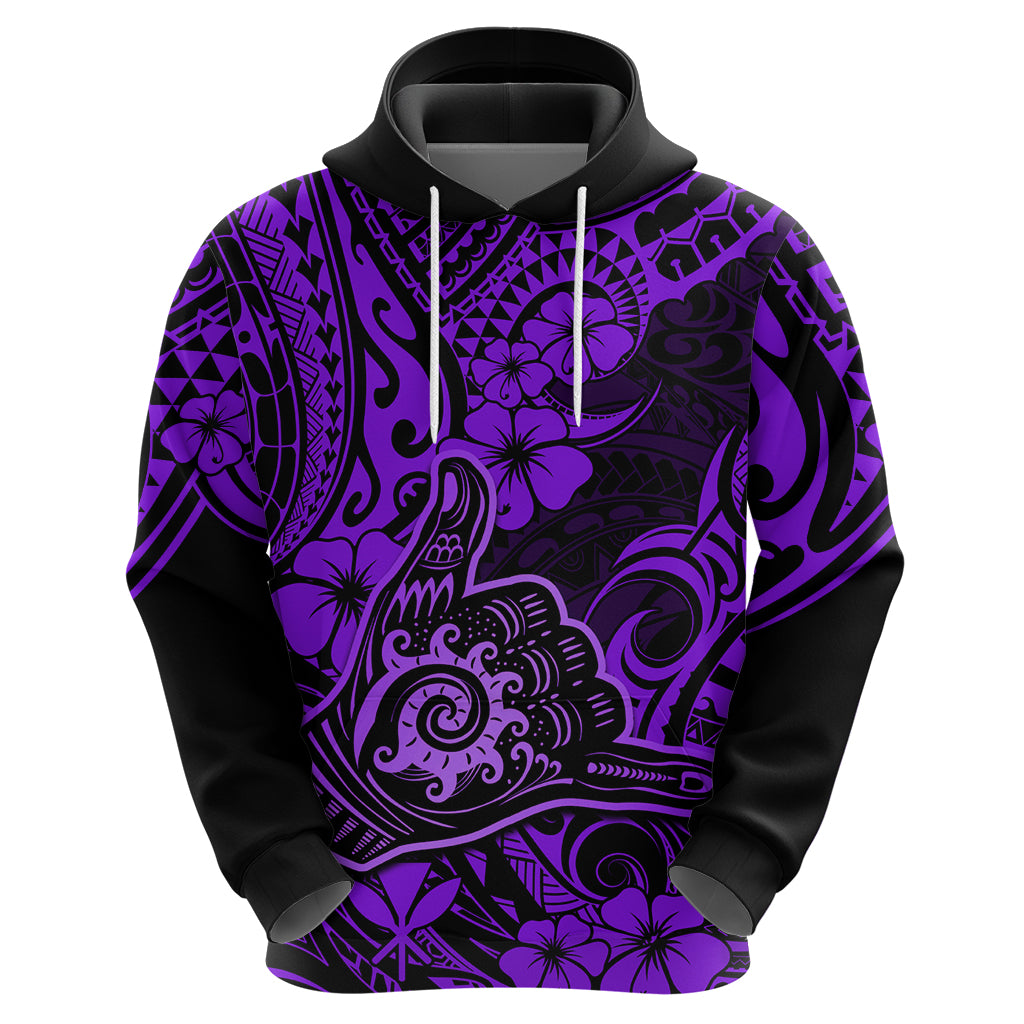 Hawaii Shaka Sign Hoodie Polynesian Pattern Purple Version - Wonder Print Shop