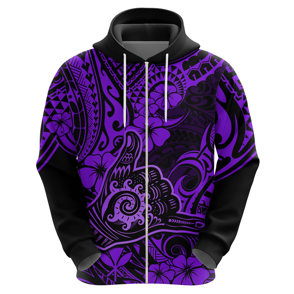 Hawaii Shaka Sign Hoodie Polynesian Pattern Purple Version - Wonder Print Shop