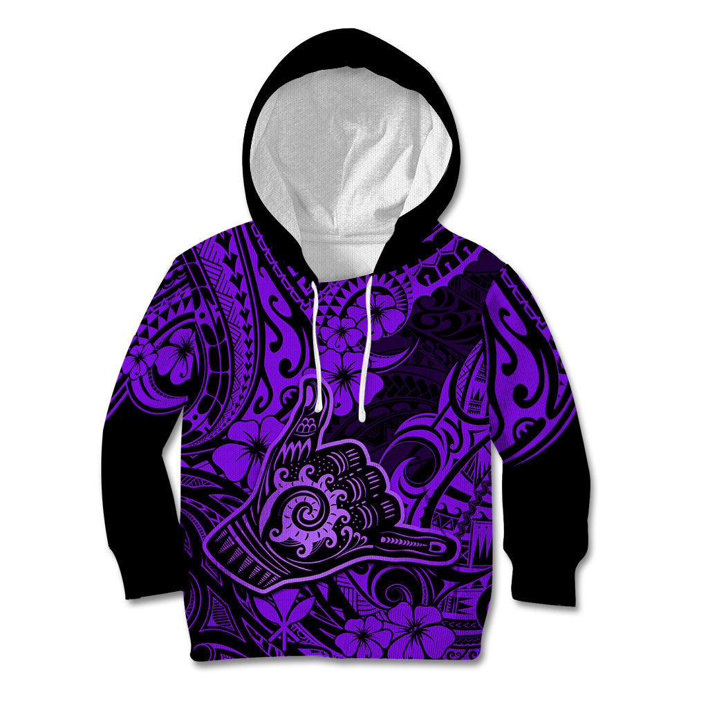 Hawaii Shaka Sign Kid Hoodie Polynesian Pattern Purple Version - Wonder Print Shop