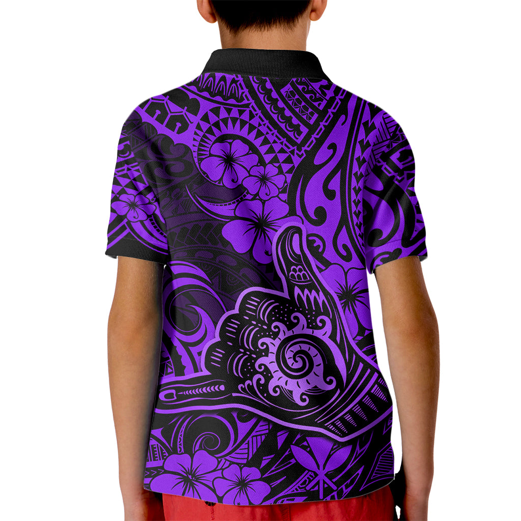 Hawaii Shaka Sign Kid Polo Shirt Polynesian Pattern Purple Version - Wonder Print Shop
