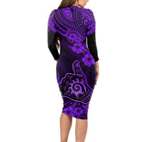 Hawaii Shaka Sign Long Sleeve Bodycon Dress Polynesian Pattern Purple Version - Wonder Print Shop