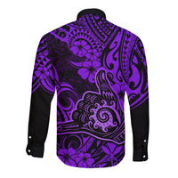 Hawaii Shaka Sign Long Sleeve Button Shirt Polynesian Pattern Purple Version - Wonder Print Shop