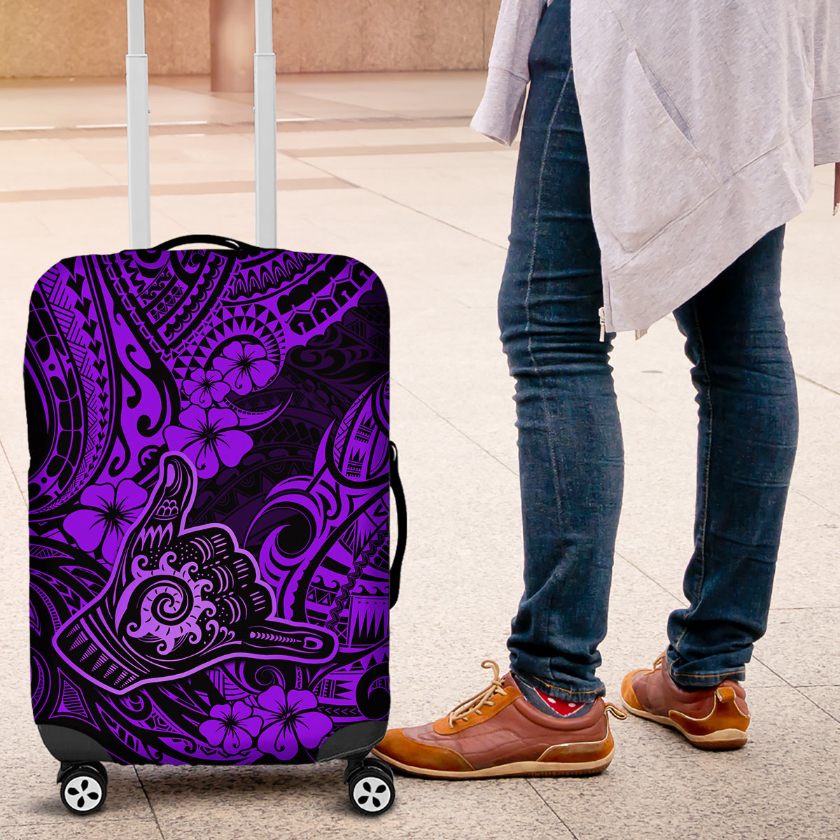 Hawaii Shaka Sign Luggage Cover Polynesian Pattern Purple Version - Wonder Print Shop