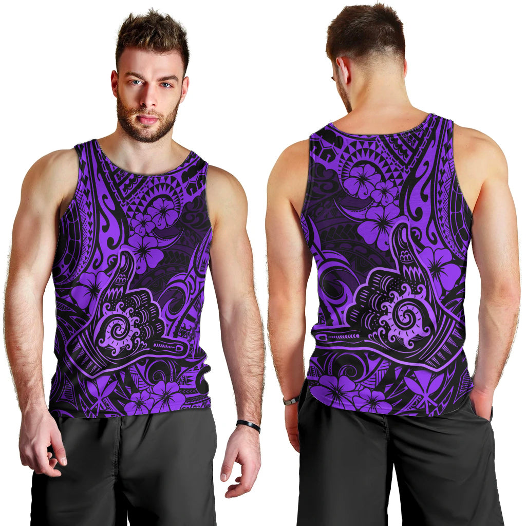 Hawaii Shaka Sign Men Tank Top Polynesian Pattern Purple Version - Wonder Print Shop