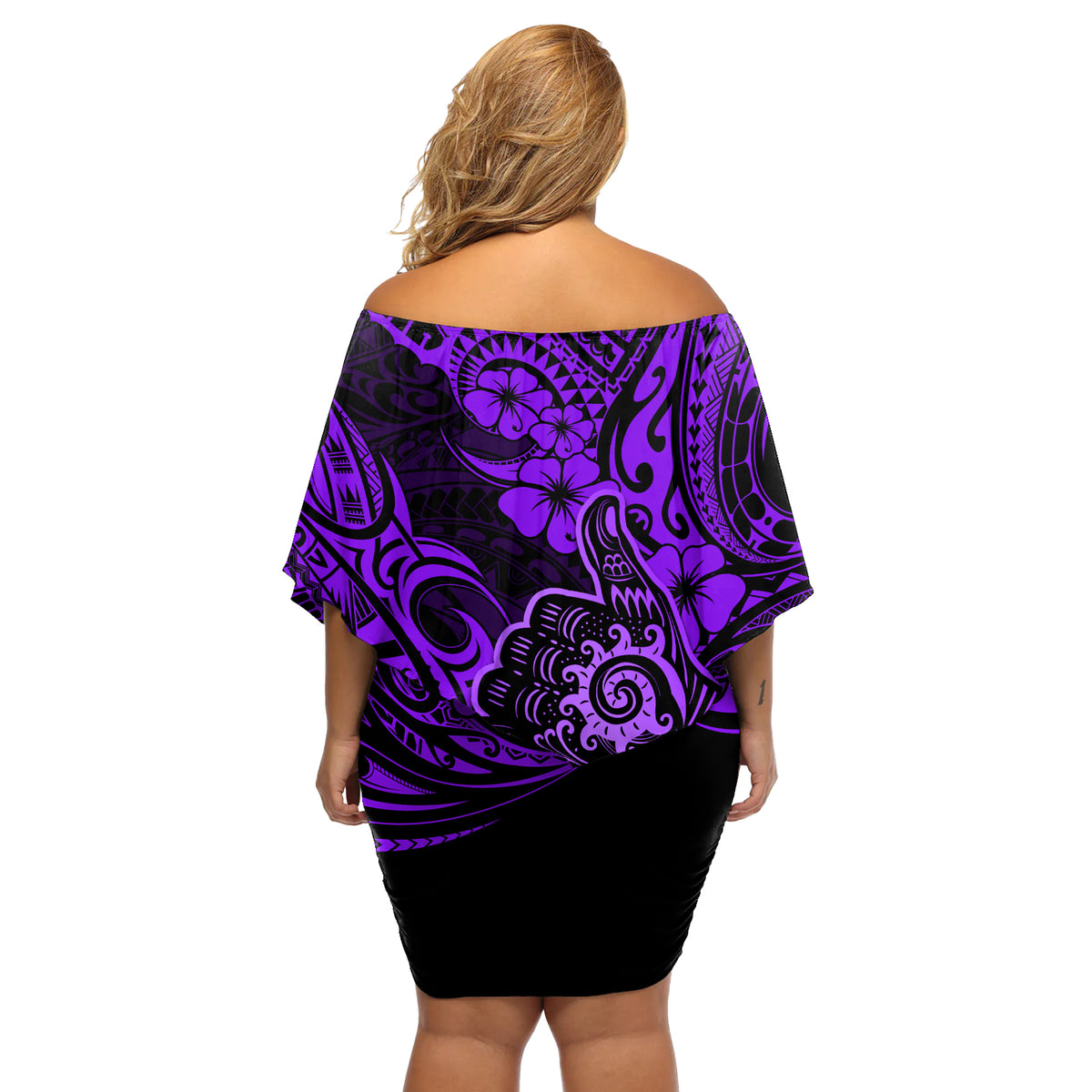 Hawaii Shaka Sign Off Shoulder Short Dress Polynesian Pattern Purple Version - Wonder Print Shop