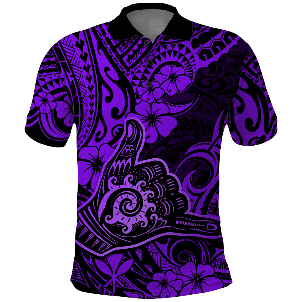 Hawaii Shaka Sign Polo Shirt Polynesian Pattern Purple Version - Wonder Print Shop