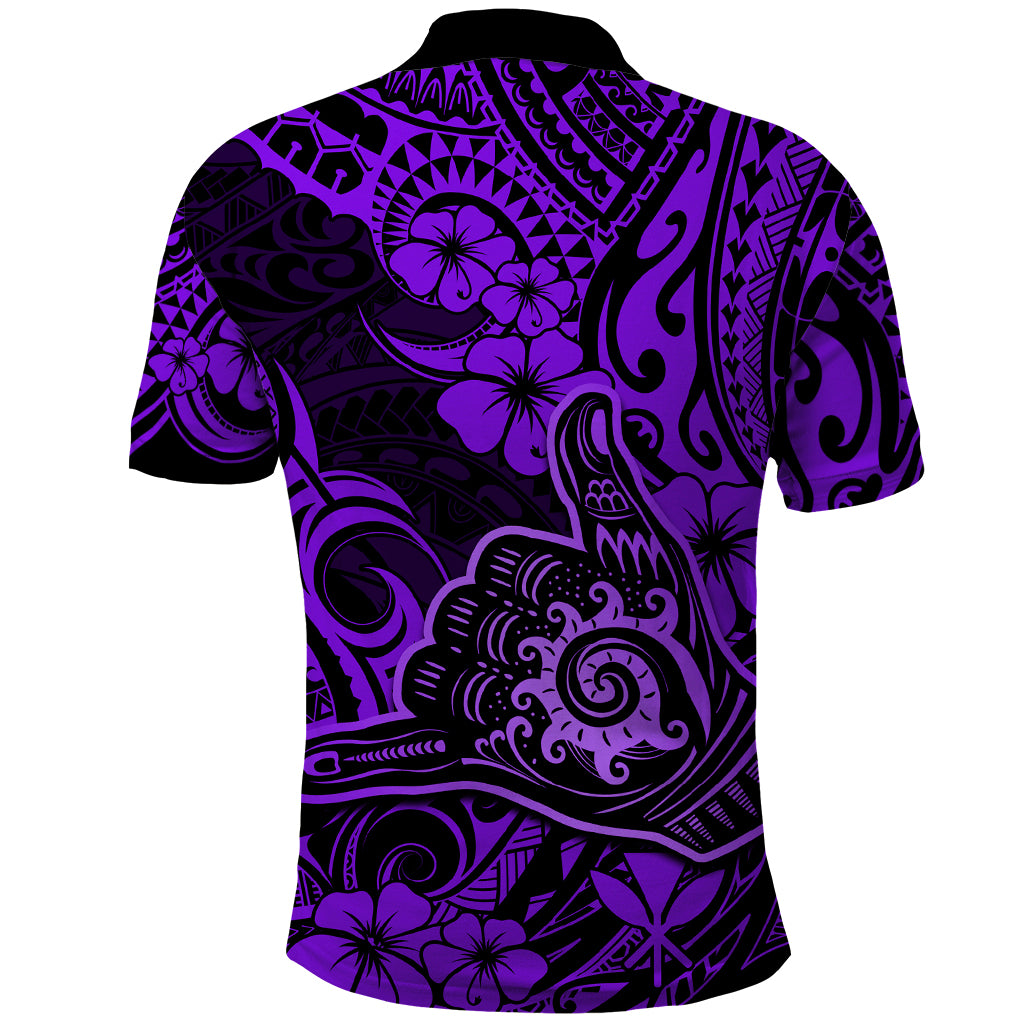 Hawaii Shaka Sign Polo Shirt Polynesian Pattern Purple Version - Wonder Print Shop