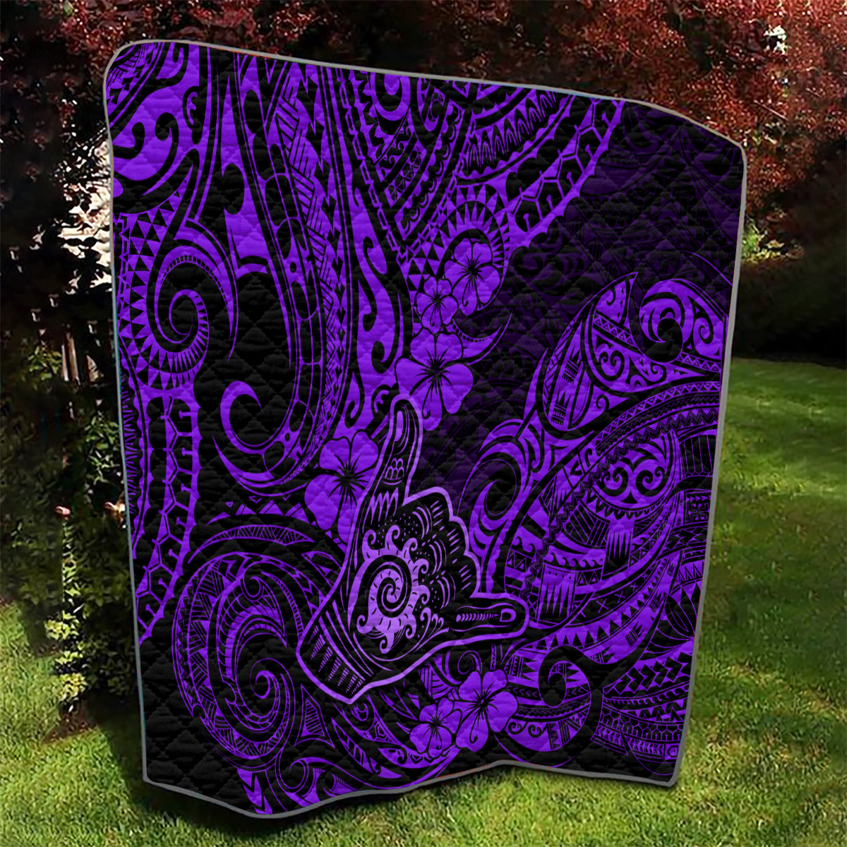 Hawaii Shaka Sign Quilt Polynesian Pattern Purple Version - Wonder Print Shop