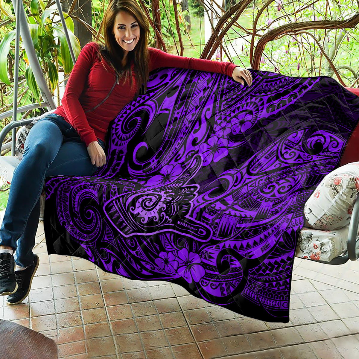 Hawaii Shaka Sign Quilt Polynesian Pattern Purple Version - Wonder Print Shop