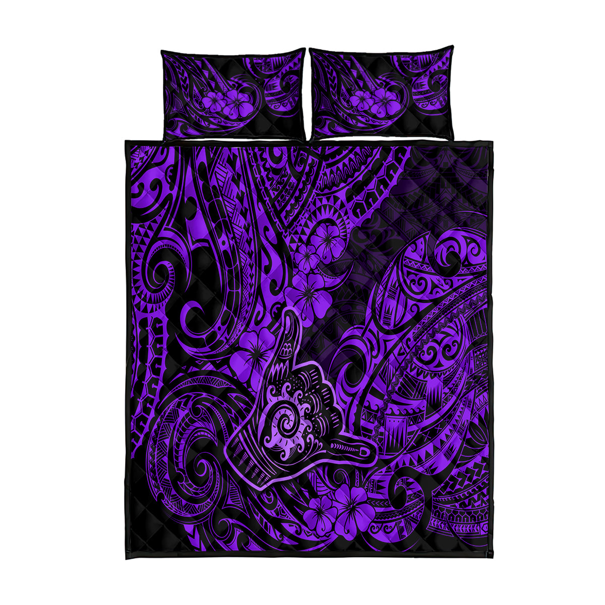 Hawaii Shaka Sign Quilt Bed Set Polynesian Pattern Purple Version - Wonder Print Shop