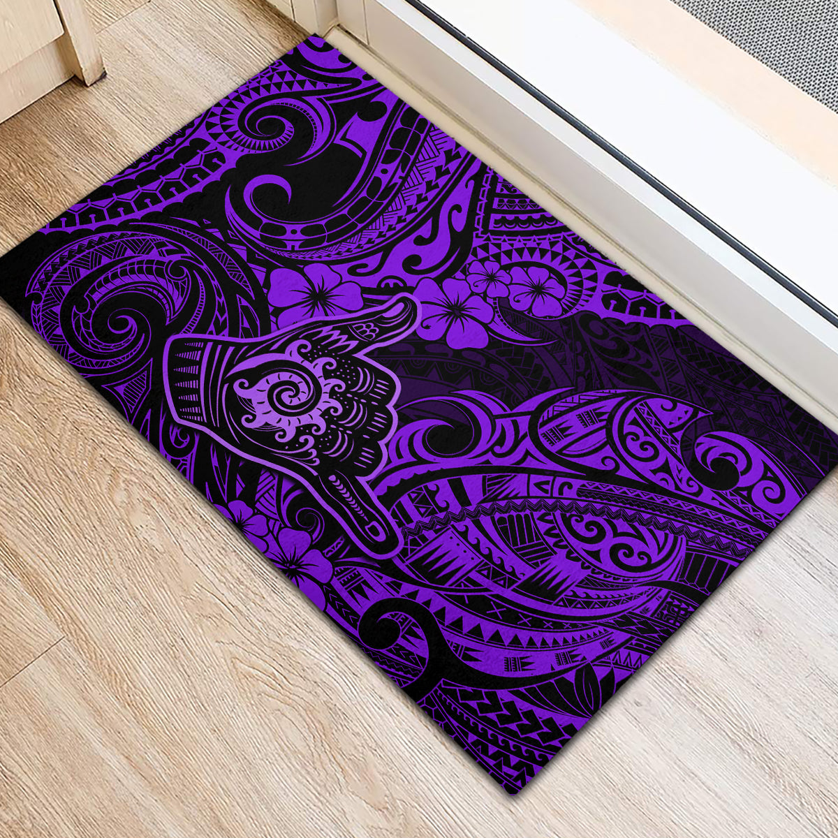 Hawaii Shaka Sign Rubber Doormat Polynesian Pattern Purple Version - Wonder Print Shop