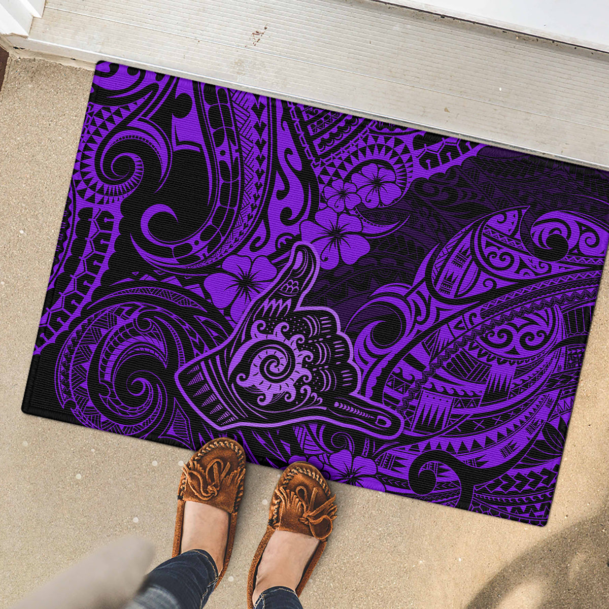 Hawaii Shaka Sign Rubber Doormat Polynesian Pattern Purple Version - Wonder Print Shop