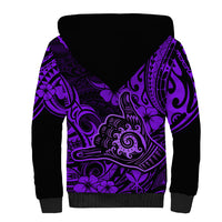 Hawaii Shaka Sign Sherpa Hoodie Polynesian Pattern Purple Version - Wonder Print Shop