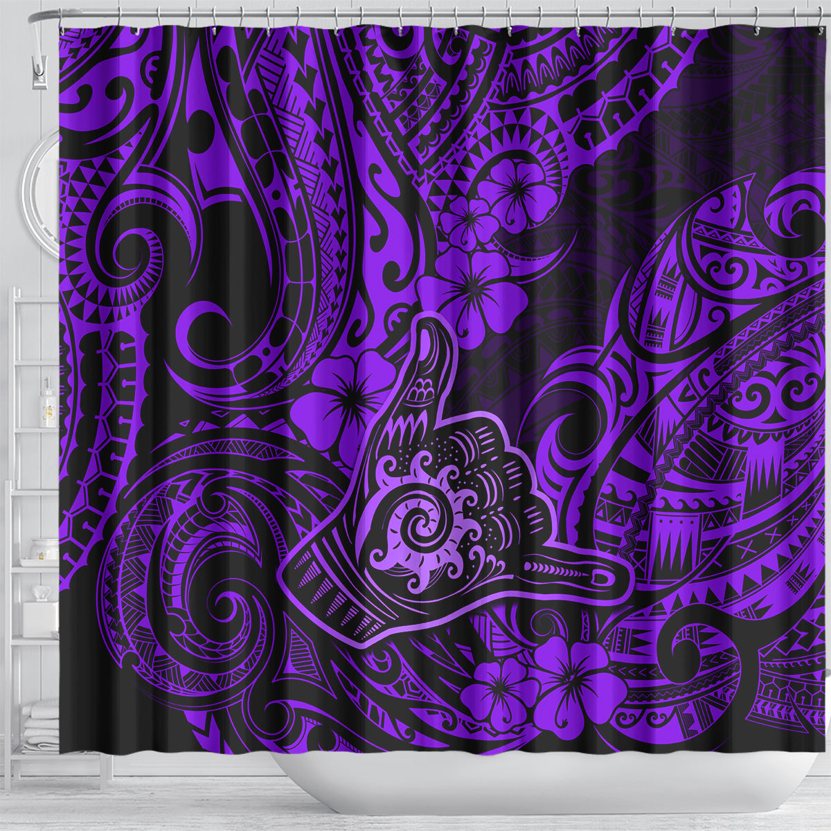 hawaii-shaka-sign-shower-curtain-polynesian-pattern-purple-version