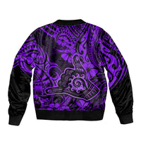 Hawaii Shaka Sign Sleeve Zip Bomber Jacket Polynesian Pattern Purple Version - Wonder Print Shop