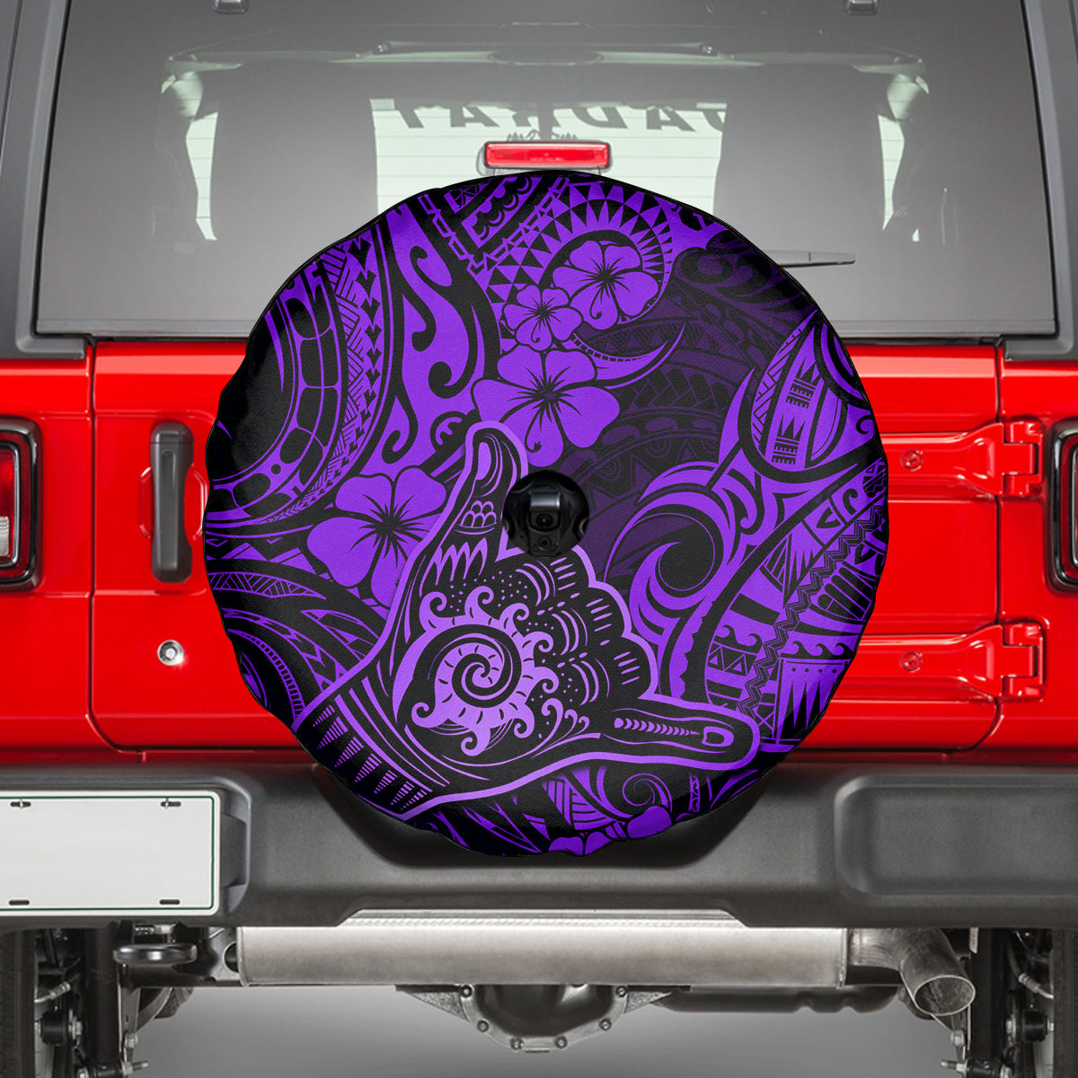 Hawaii Shaka Sign Spare Tire Cover Polynesian Pattern Purple Version - Wonder Print Shop