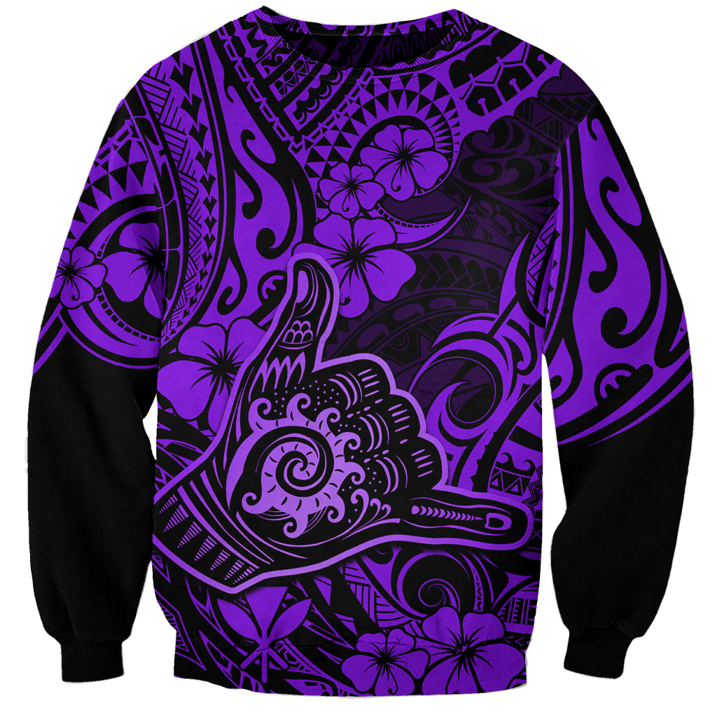 Hawaii Shaka Sign Sweatshirt Polynesian Pattern Purple Version - Wonder Print Shop