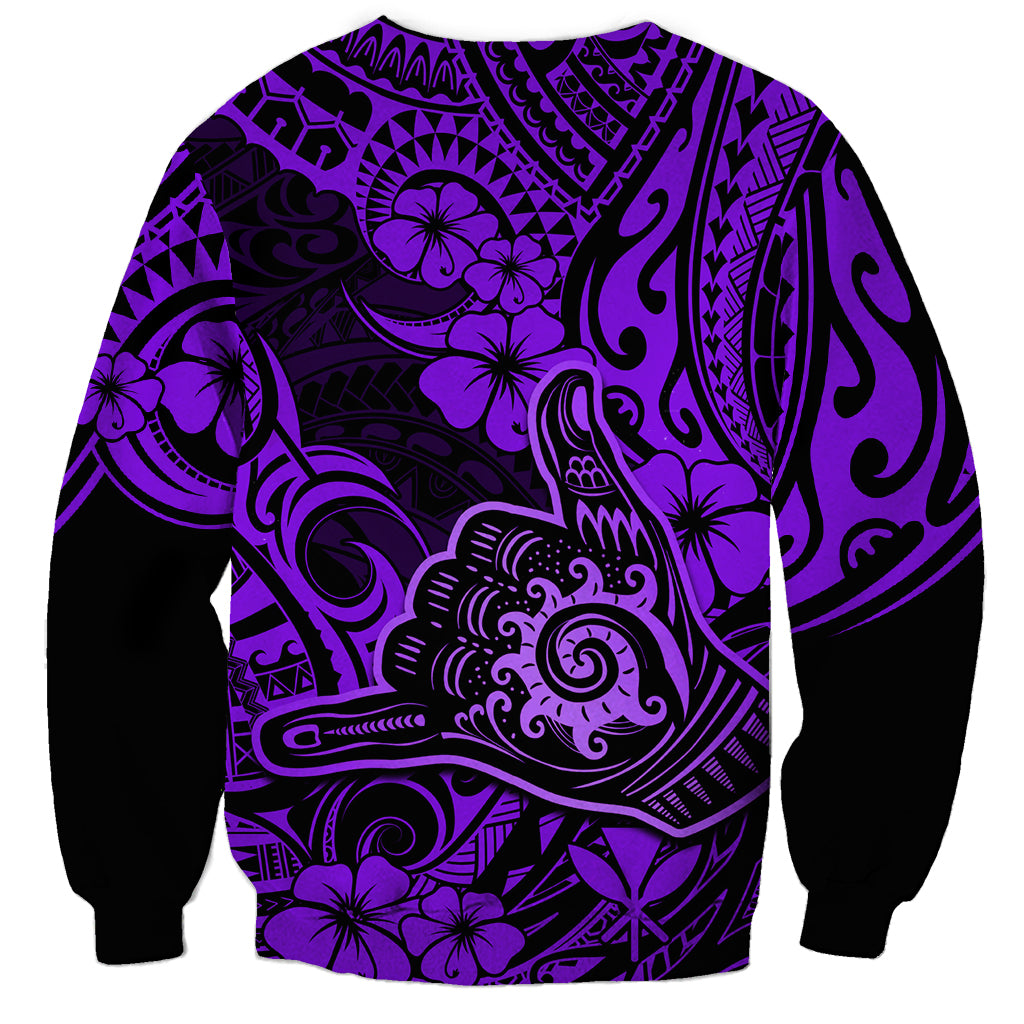 Hawaii Shaka Sign Sweatshirt Polynesian Pattern Purple Version - Wonder Print Shop