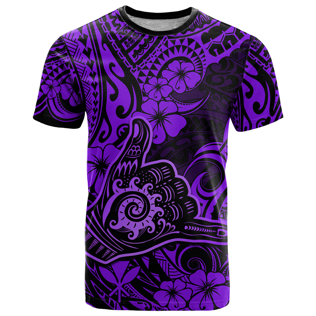 Hawaii Shaka Sign T Shirt Polynesian Pattern Purple Version - Wonder Print Shop