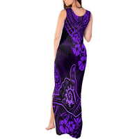Hawaii Shaka Sign Tank Maxi Dress Polynesian Pattern Purple Version - Wonder Print Shop