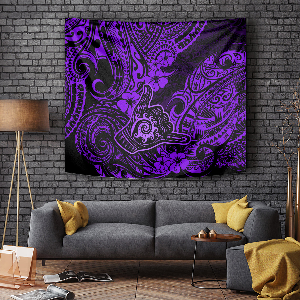 Hawaii Shaka Sign Tapestry Polynesian Pattern Purple Version - Wonder Print Shop