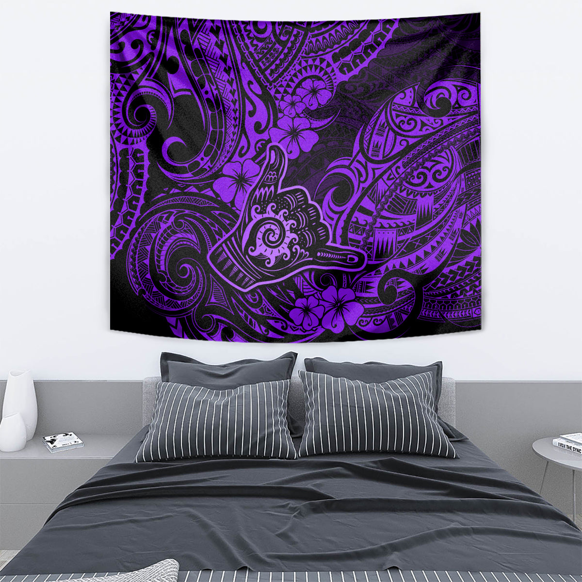 Hawaii Shaka Sign Tapestry Polynesian Pattern Purple Version - Wonder Print Shop