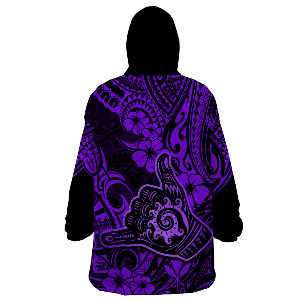 Hawaii Shaka Sign Wearable Blanket Hoodie Polynesian Pattern Purple Version - Wonder Print Shop