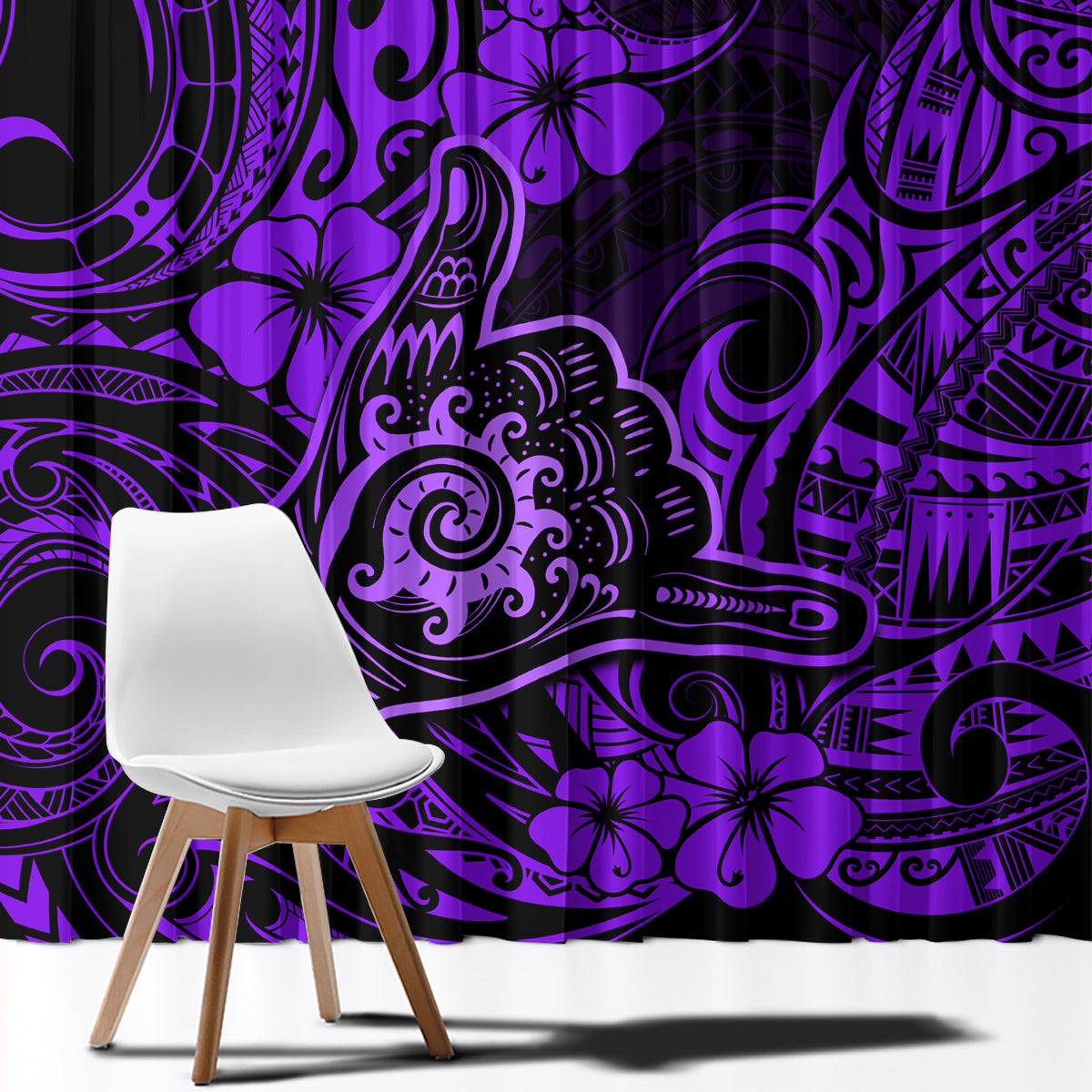Hawaii Shaka Sign Window Curtain Polynesian Pattern Purple Version - Wonder Print Shop