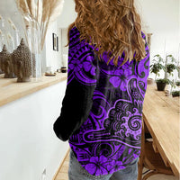 Hawaii Shaka Sign Women Casual Shirt Polynesian Pattern Purple Version - Wonder Print Shop