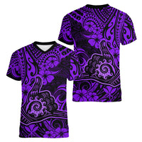 Hawaii Shaka Sign Women V Neck T Shirt Polynesian Pattern Purple Version - Wonder Print Shop