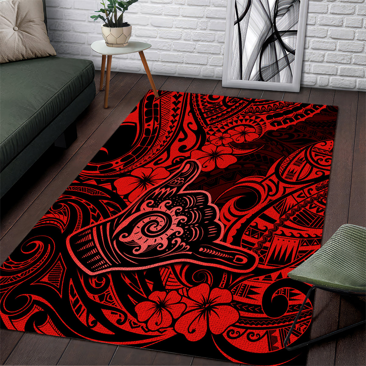 Hawaii Shaka Sign Area Rug Polynesian Pattern Red Version - Wonder Print Shop