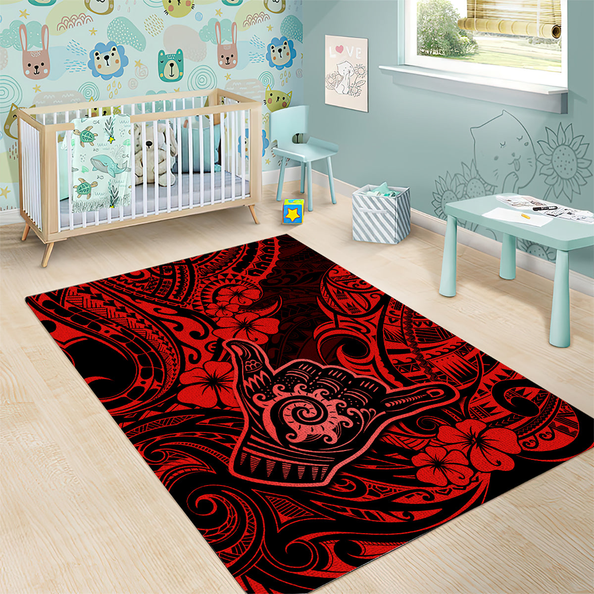 Hawaii Shaka Sign Area Rug Polynesian Pattern Red Version - Wonder Print Shop